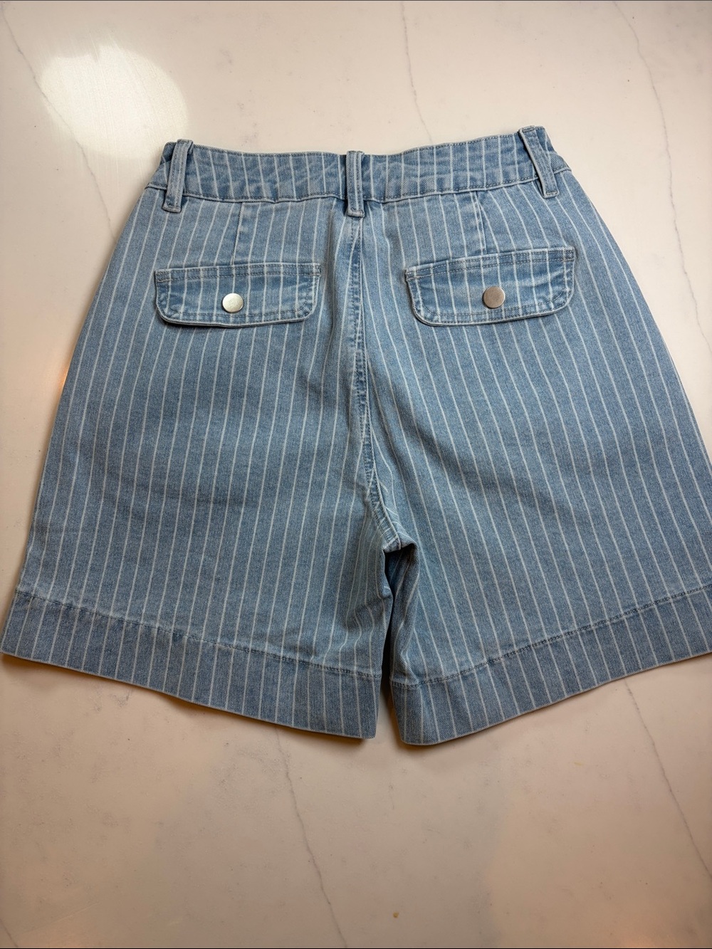 Striped Light Blue Denim Utility Shorts - Picture 2 of 5